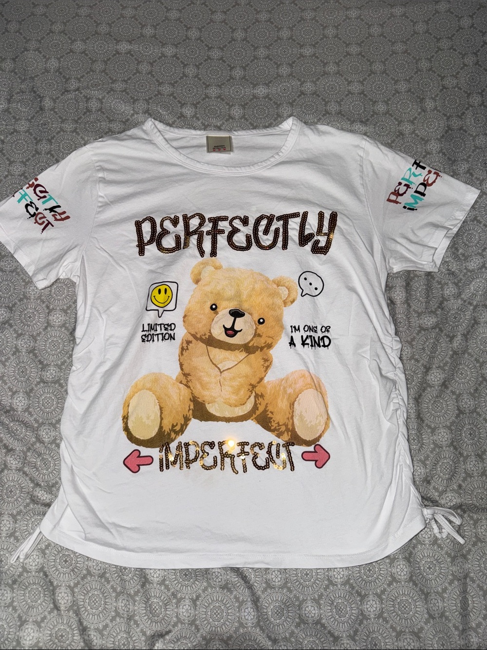 Kids White 'Perfectly Imperfect' Teddy Graphic Tee